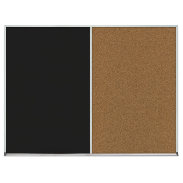 United Visual Products Double Door Radius Corkboard, 60"x36", Bla UV7004RC-BLACK-BUFF - main